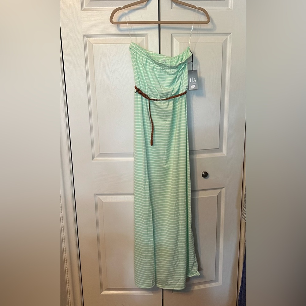 Green and White Icon Apparel Strapless Dress